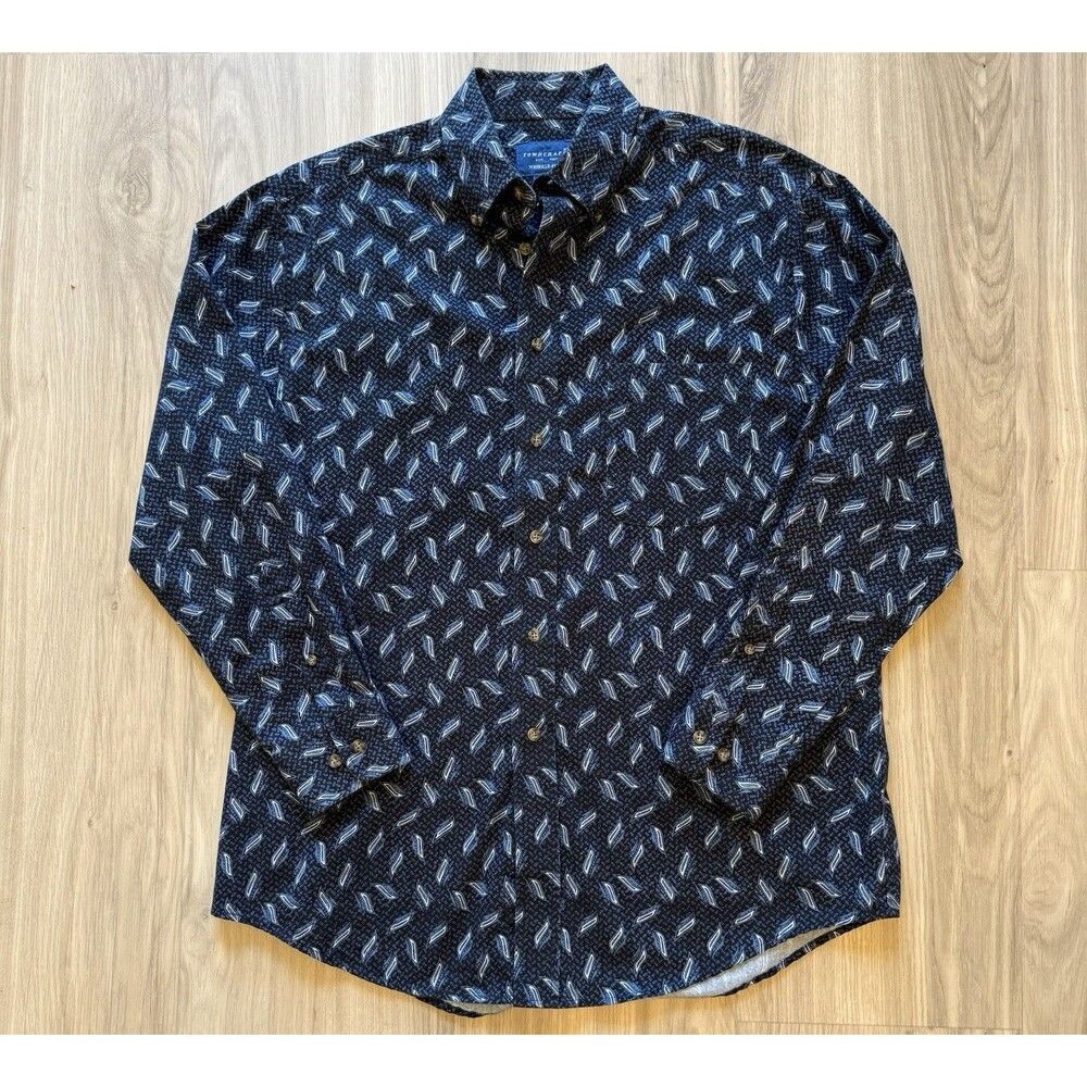 Vintage Towncraft JCPenney M 80s 90s Zack Morris Graphic Long Sleeve Button-Up *